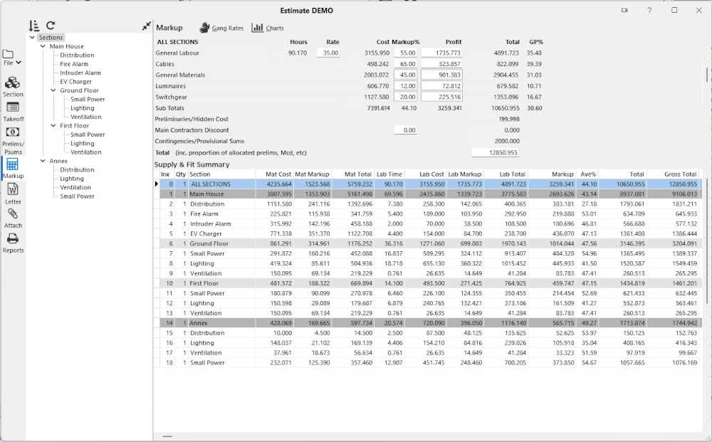 electrical estimating software light theme